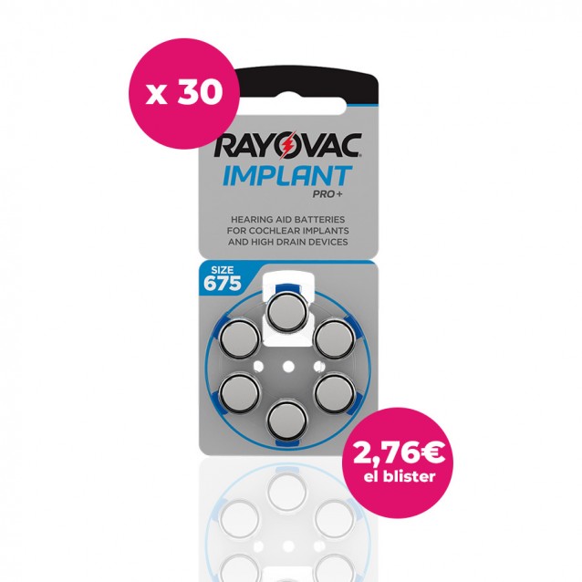 180 Rayovac batteries Blue 675 Implant Pro + (30 packs)